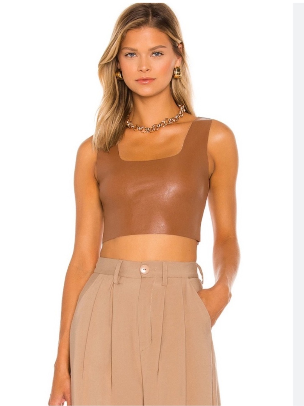 Commando tan vegan leather crop top tank top